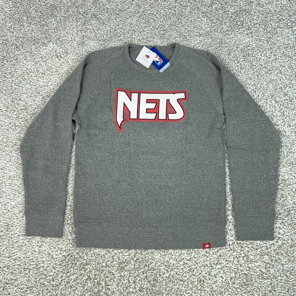 Brooklyn Nets Sweatshirt Mens Large Gray NBA Basketball Sportiqe Crewneck Fleece
